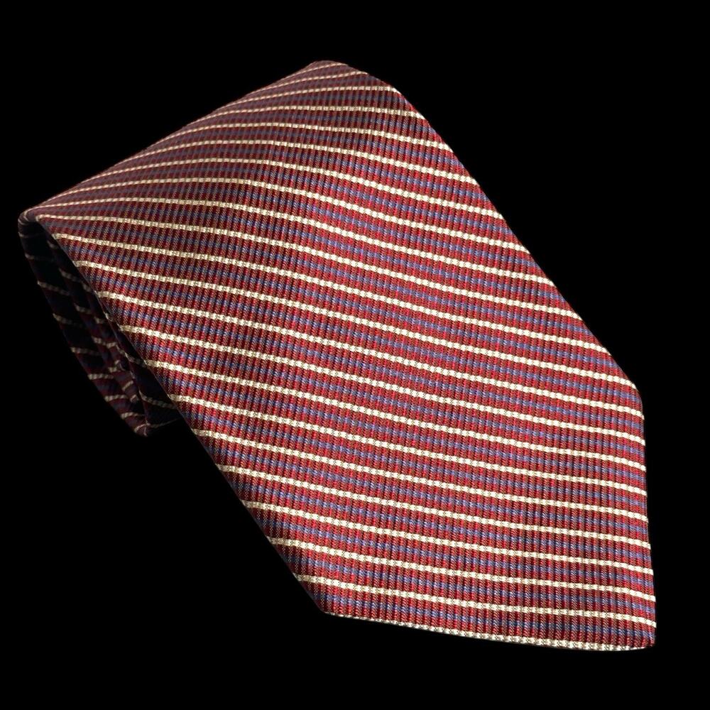 Tommy Bahama Silk Tie Necktie Made In USA Striped Red Blue White VTG 57x3.75